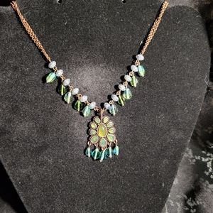 Blue & green beaded bronze necklace